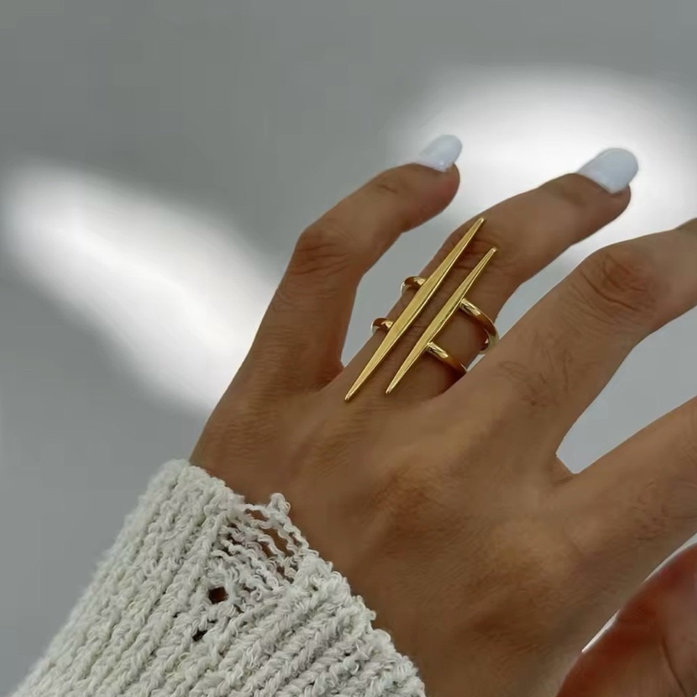 18K Gold Plated Parallel Double Line Hollowed Out Open Ring